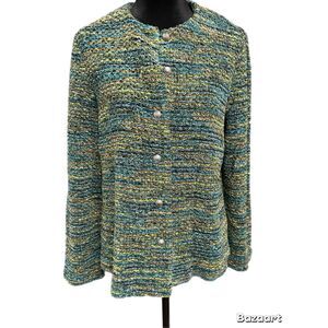 Alfred Dunner green Knit Button Front VTG Cardigan Sweater size 12 petite